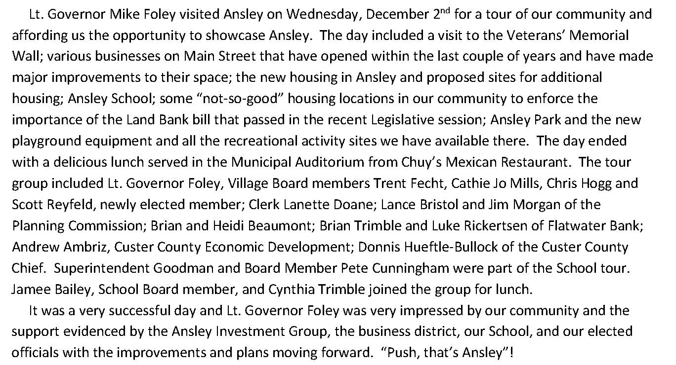 Lt Governor visit article