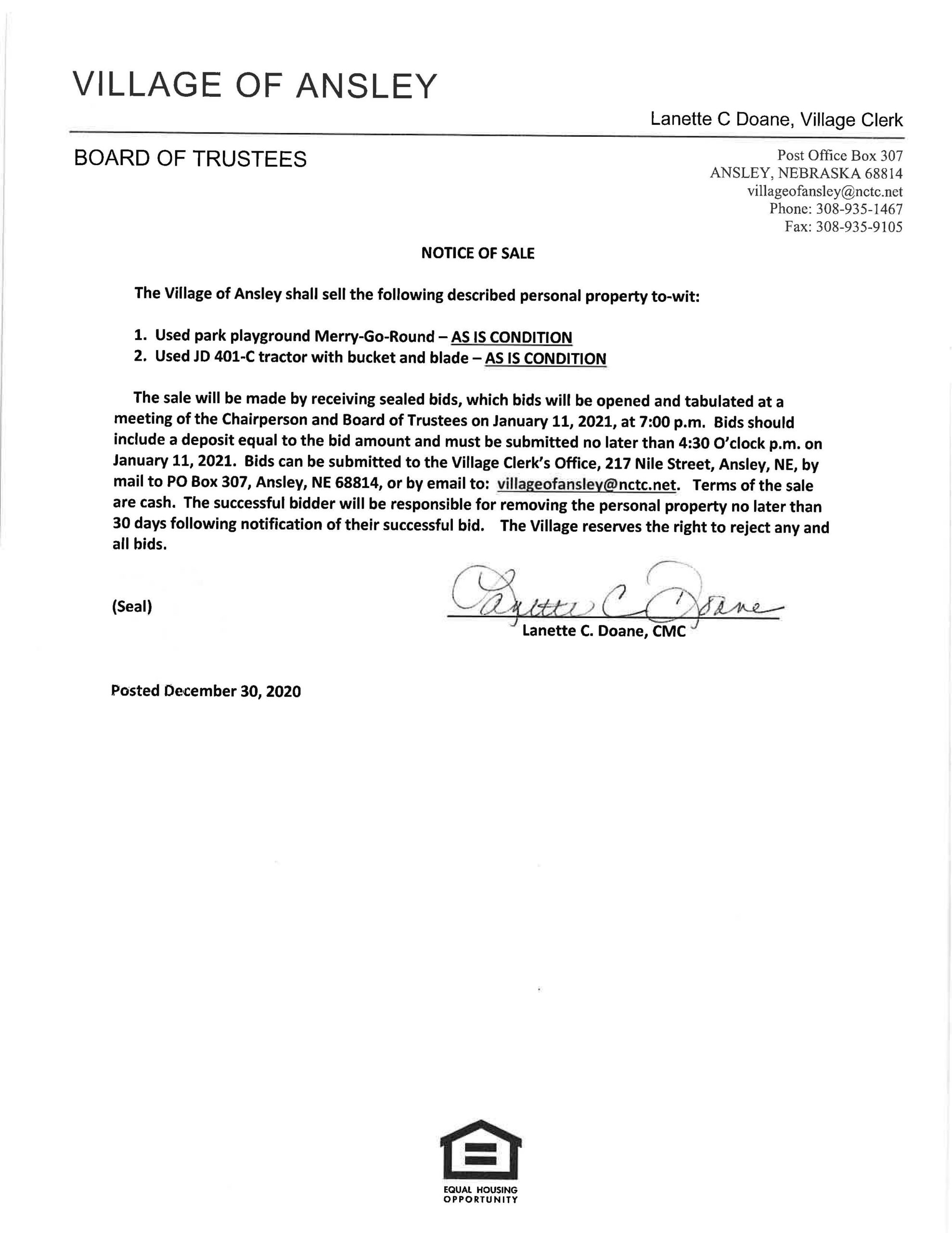 Notice of Sale 12 30 2020